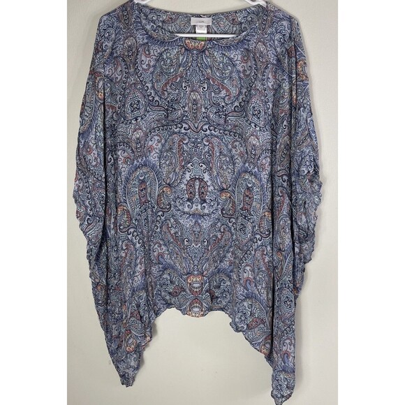 J Jill Tunic Tunic Top Poncho Cover Up Paisley Boho Hippie Lagenlook Artsy M/L - Picture 8 of 11
